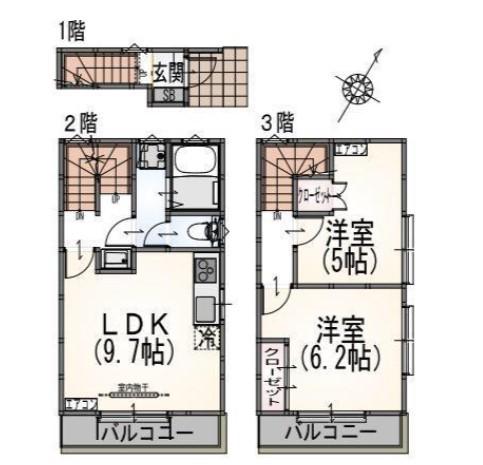 ラニカイ(2LDK/2階)の間取り写真