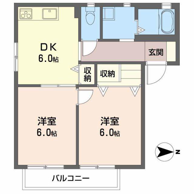 ファミーユ中野B棟(2K/1階)の間取り写真