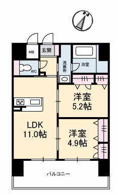 シャーメゾンステージ 碧・湯田(2LDK/2階)の間取り写真