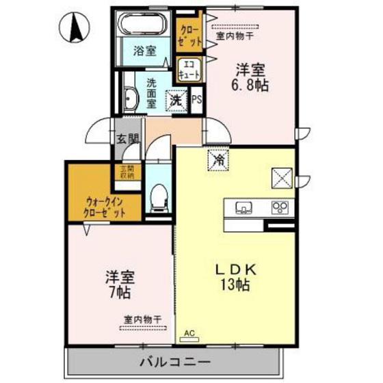 アンソレイユ B棟(2LDK/1階)の間取り写真