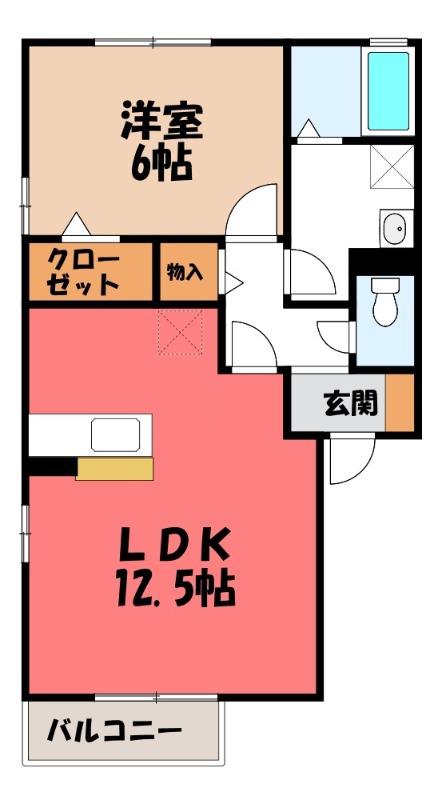 ボナール B(1LDK/2階)の間取り写真