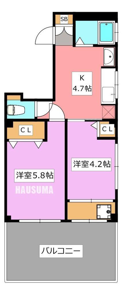 山一尾久駅前ビル(2K/4階)の間取り写真