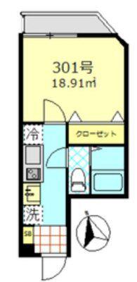 ベルエクラ蒲田(1K/2階)の間取り写真