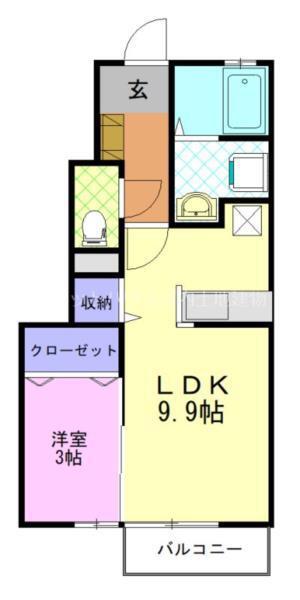 エルメゾン イシイ E(1LDK/1階)の間取り写真