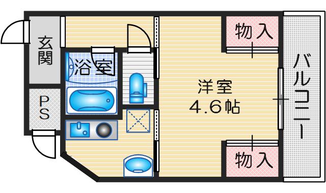 ルミナス岸部(1K/2階)の間取り写真