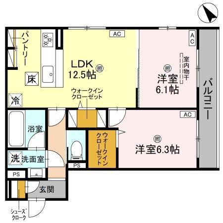 D-ROOM 大橋(2LDK/2階)の間取り写真