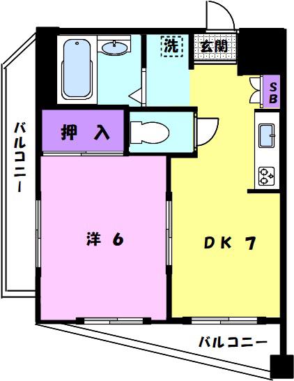 星名ビル(1DK/5階)の間取り写真