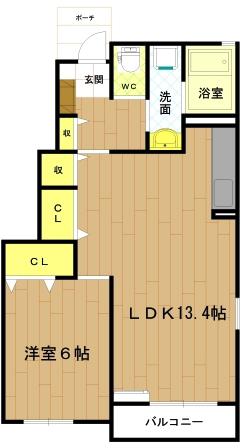 シンシアB棟(1LDK/1階)の間取り写真