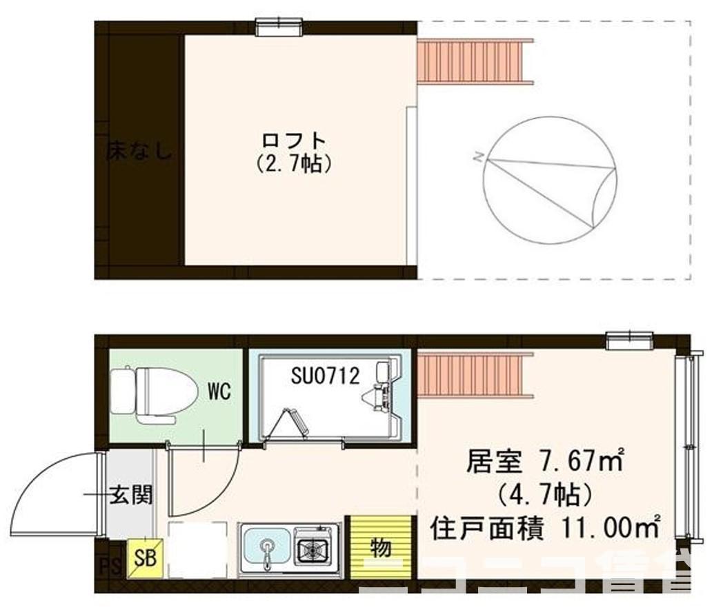 ハーモニーテラス東十条(ワンルーム/2階)の間取り写真