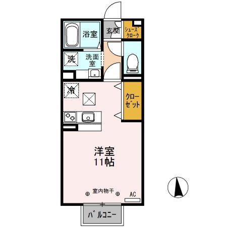 幸ー歩1024 A/B/C(ワンルーム/1階)の間取り写真