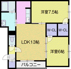 パッシブプレイスC棟(2LDK/1階)の間取り写真