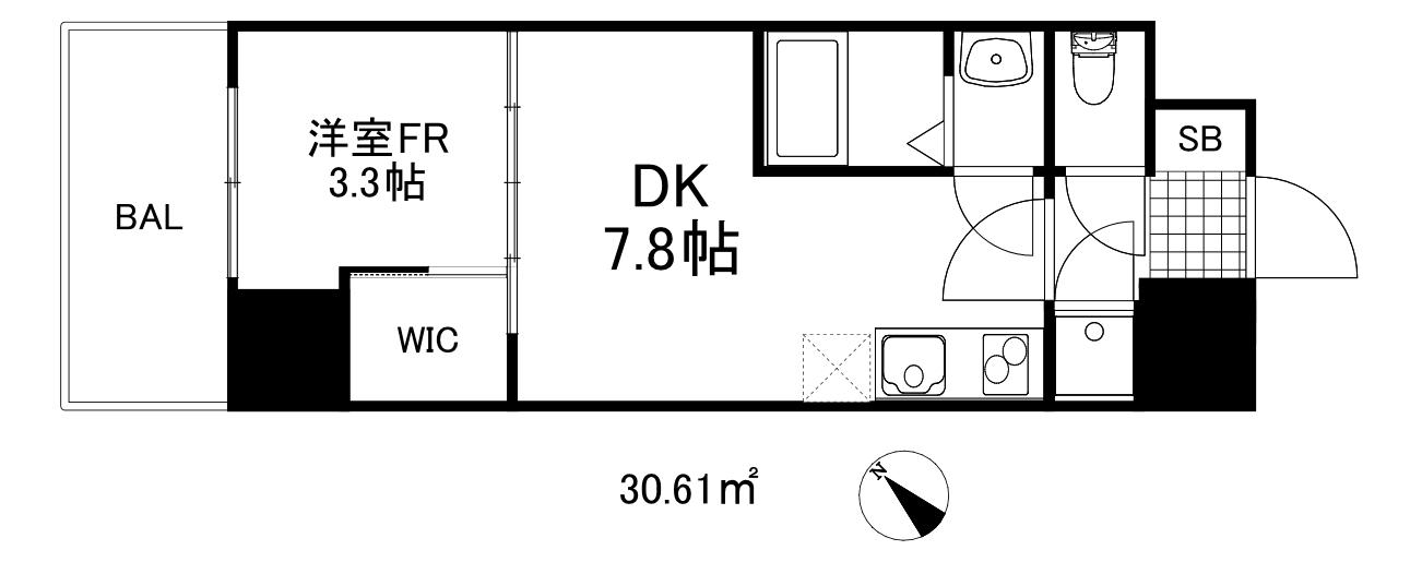 セレニテ神戸駅前アリエ(1DK/9階)の間取り写真
