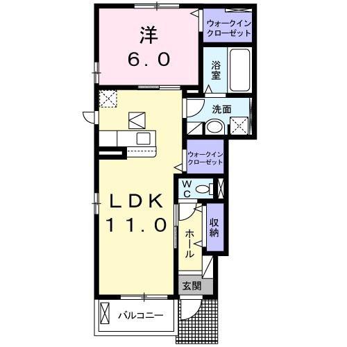 ジェルメE(1LDK/1階)の間取り写真