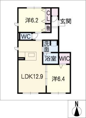 ヴィアソーレ A棟(2LDK/1階)の間取り写真