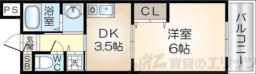 ファインヴェール・ウエスト(1DK/4階)の間取り写真