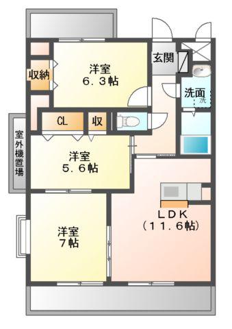 近鉄山田線 宮町駅 徒歩37分 6階建 築21年(3LDK/4階)の間取り写真