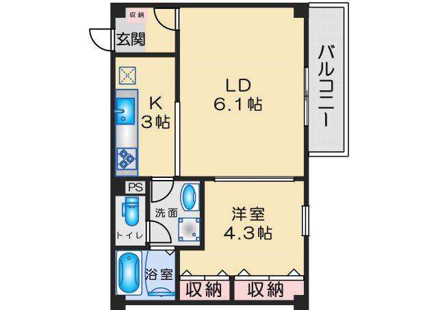 メゾン・デュ・クレエ千里山(1LDK/3階)の間取り写真