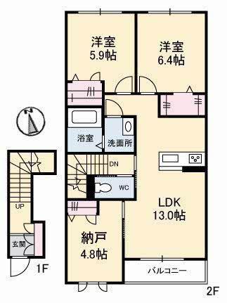 アーテム酒津(2SLDK/2階)の間取り写真