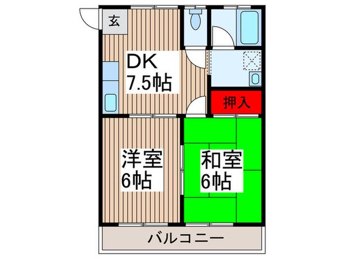 ハニーハイツ(2DK/1階)の間取り写真