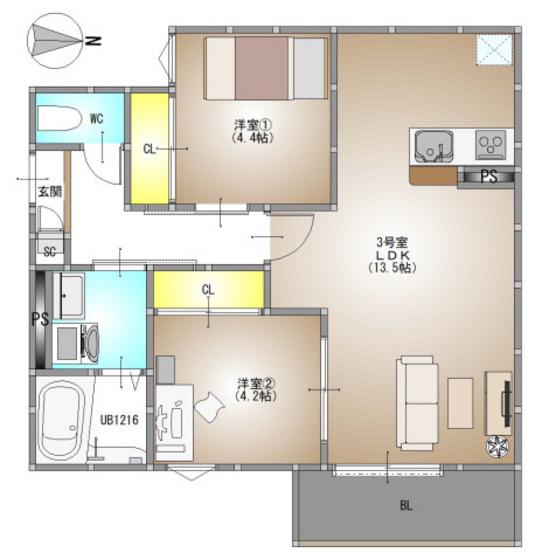 REGALEST 伊島II(2LDK/1階)の間取り写真
