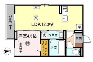 フェリーチェ亀山 B棟(1LDK/2階)の間取り写真
