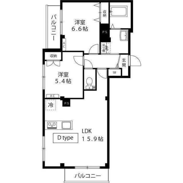 バーニッシュ世田谷(2LDK/3階)の間取り写真