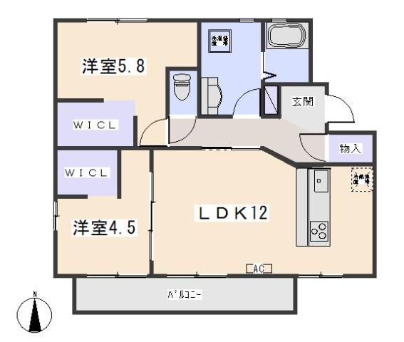 コートビレッジWAKITA II(2LDK/2階)の間取り写真