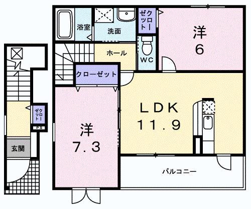 ポルト・ボヌ-ル(2LDK/2階)の間取り写真