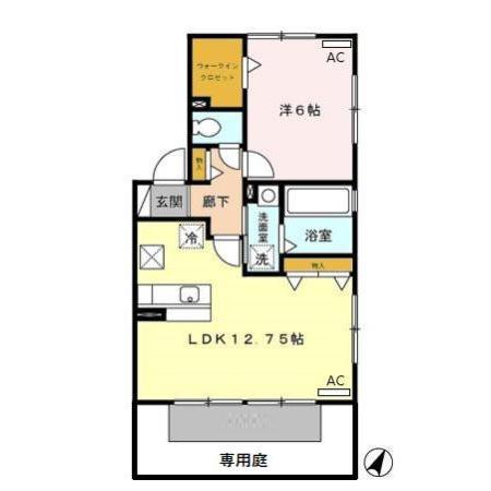 グレイシャス森(1LDK/1階)の間取り写真
