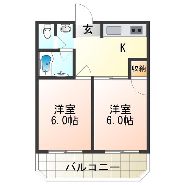 ツェルマット長居(2K/2階)の間取り写真