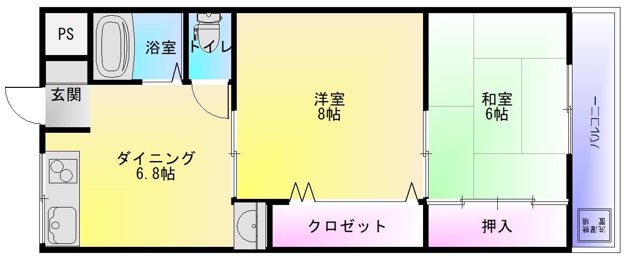 高安B棟(2DK/2階)の間取り写真