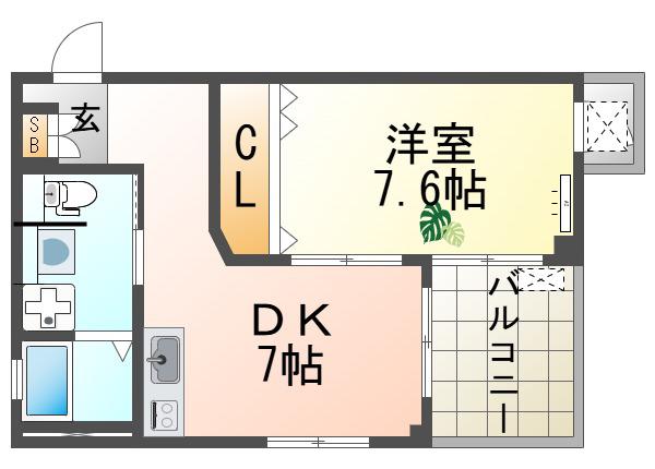 メゾンドシュシュ立花(1DK/4階)の間取り写真