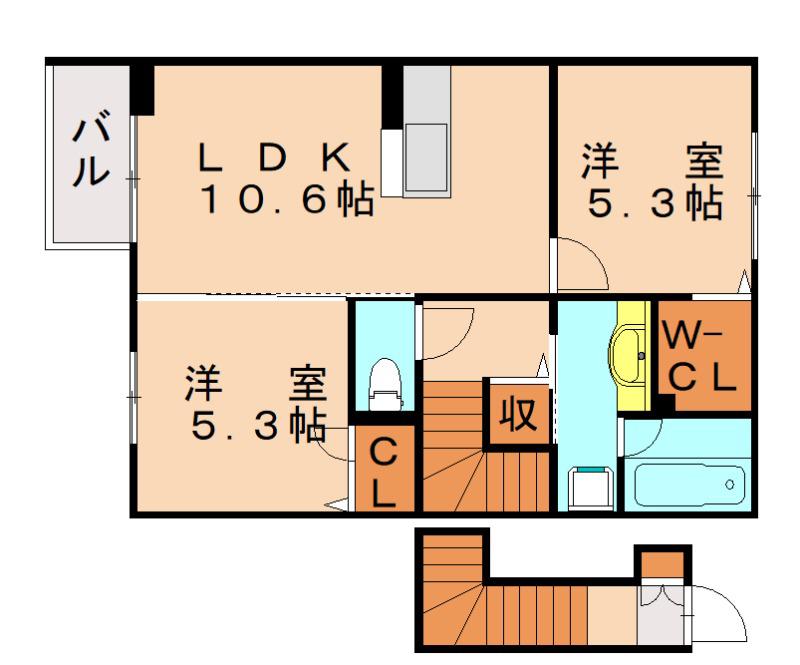 D-ROOM下城野(2LDK/2階)の間取り写真