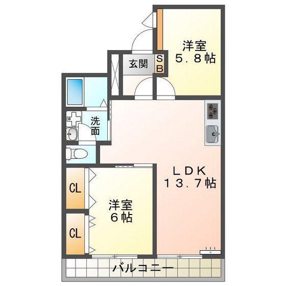 マインドピア鈴鹿(2LDK/1階)の間取り写真