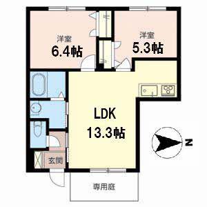 ヴェルジェ(2LDK/1階)の間取り写真