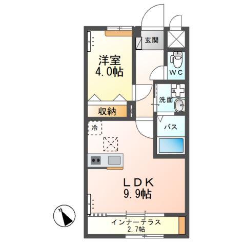 ウィンドヒルA(1LDK/1階)の間取り写真
