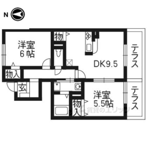 パークアベニュー北山(2LDK/1階)の間取り写真