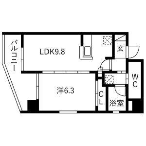 レインボーピア八熊(1LDK/3階)の間取り写真