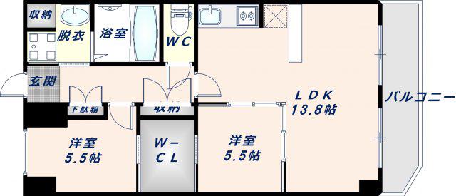 ハイラインIII(2LDK/9階)の間取り写真