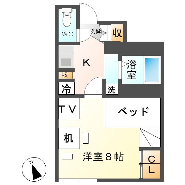 レオパレスくらち(1K/1階)の間取り写真