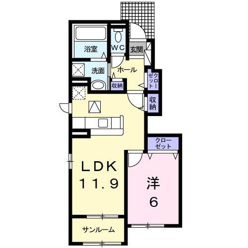 エルディケイ II(1LDK/1階)の間取り写真