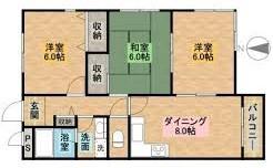 ＪＲ阪和線 六十谷駅 徒歩6分 3階建 築30年(3DK/1階)の間取り写真