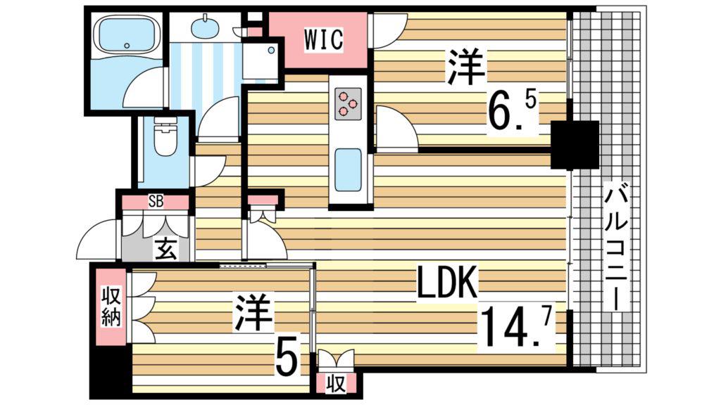 シティタワー神戸三宮(2LDK/52階)の間取り写真