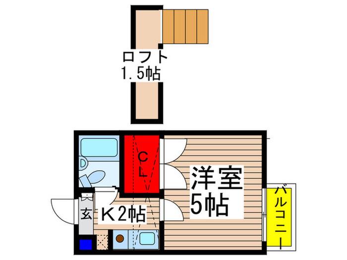 ベルビュー東習志野(1K/2階)の間取り写真
