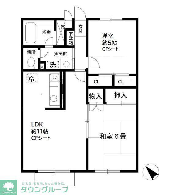メゾネットプラザ南柏3号棟(2LDK/2階)の間取り写真