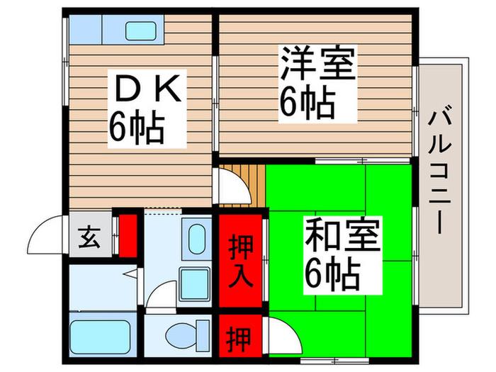 アーバンコートサン(2DK/2階)の間取り写真