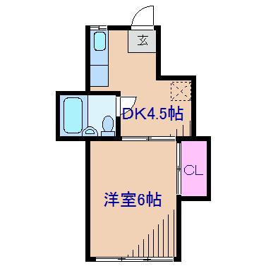 ヒルサイド上の宮(1K/1階)の間取り写真