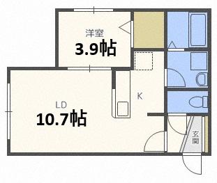 R-FREE厚別(1LDK/4階)の間取り写真