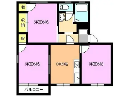 コンチェルト・ハウスA(3DK/2階)の間取り写真