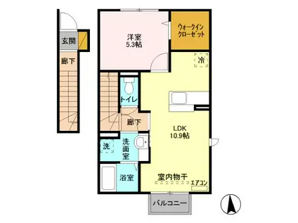 東武野田線 運河駅 2階建 築8年 ストラールC(1LDK/2階)の間取り写真
